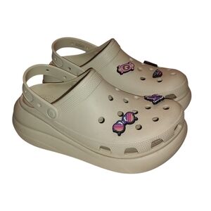 CROCS Women's Cream Platform Chunky Slip On Shoes